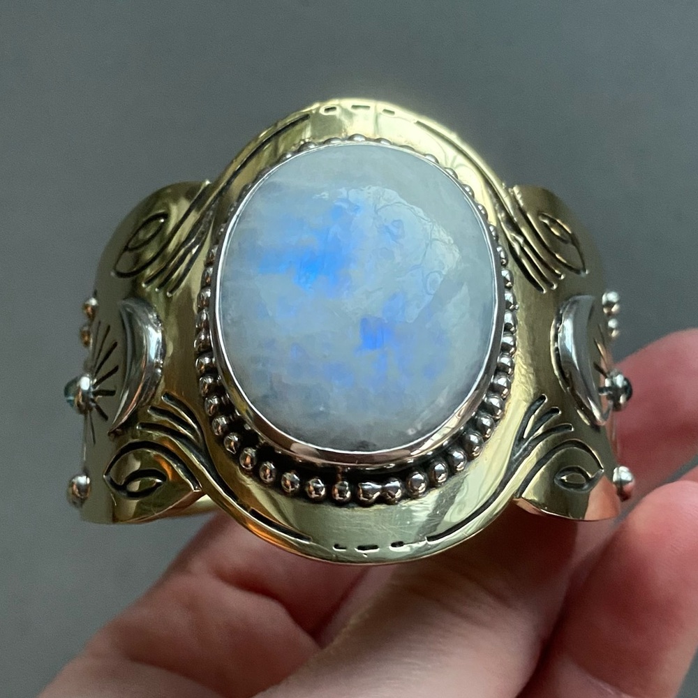 Bahgsu Jewels Gold Moonstone Cuff Bracelet quartz free people adina mills boho